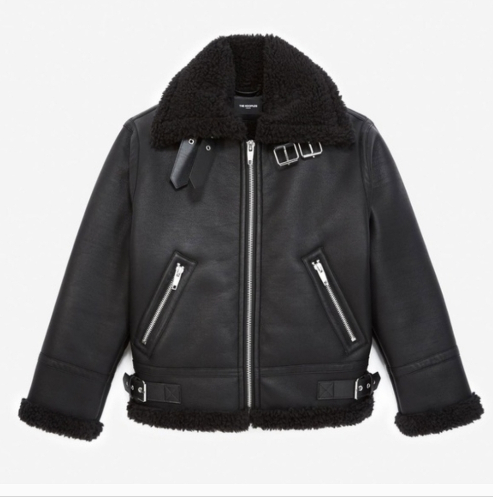 NWT The Kooples Black Faux Shearling Aviator Bomber Jacket Size Small